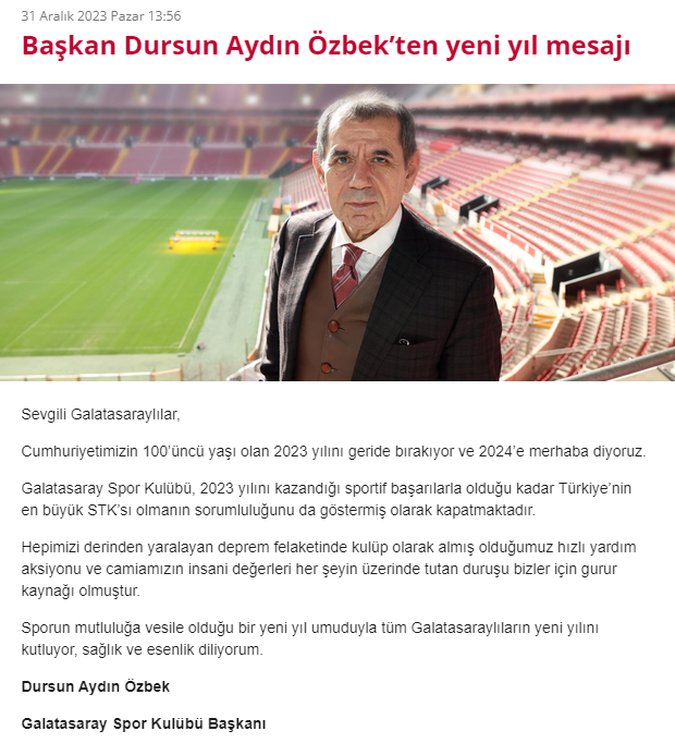 Galatasaray Başkanı Dursun Özbek: '2024’e merhaba diyoruz'