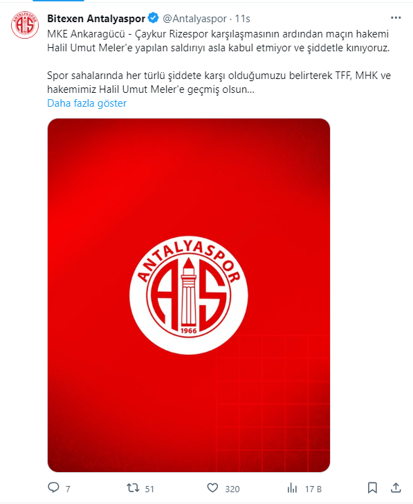 Antalyaspor'da hakem saldırısına sessiz kalmadı