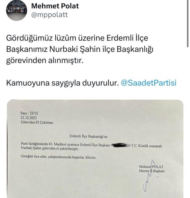 İsrail'e Domates Satan Saadet Partisi Erdemli İlçe Başkanı Görevden Alındı (2)