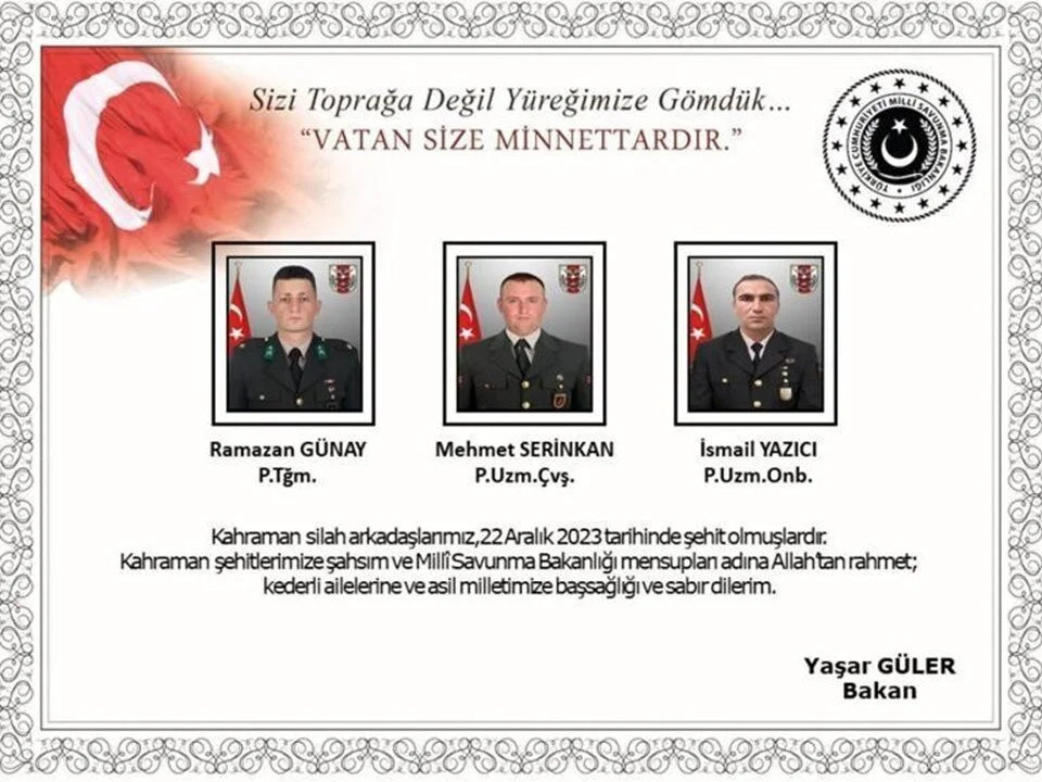 6 şehidimizin kimlikleri açıklandı