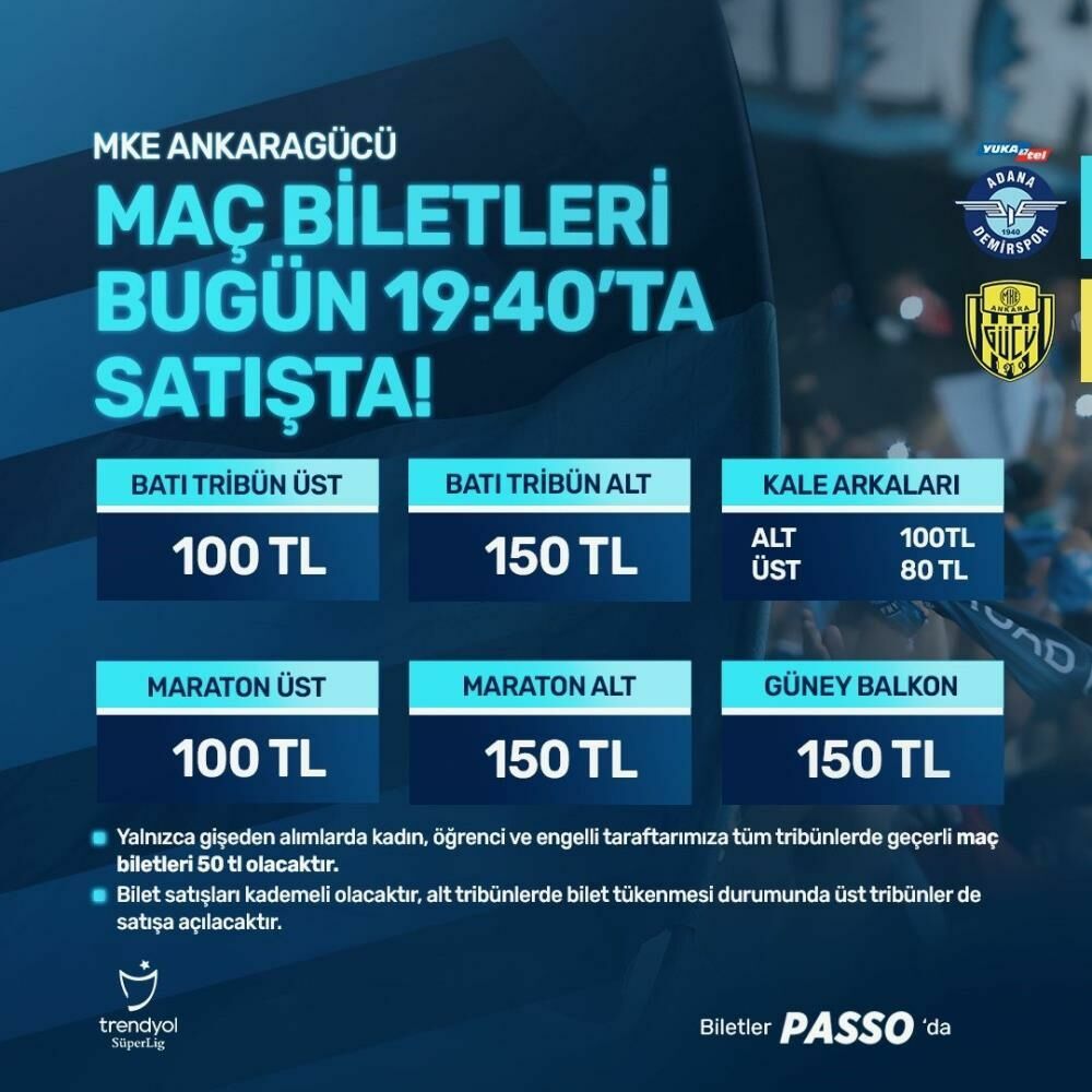 Adana Demirspor Ankaragücü maçının biletleri satışa çıktı