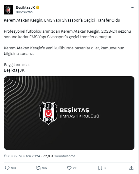 Beşiktaş Kerem Atakan Kesgin'i Sivasspor'a kiraladı