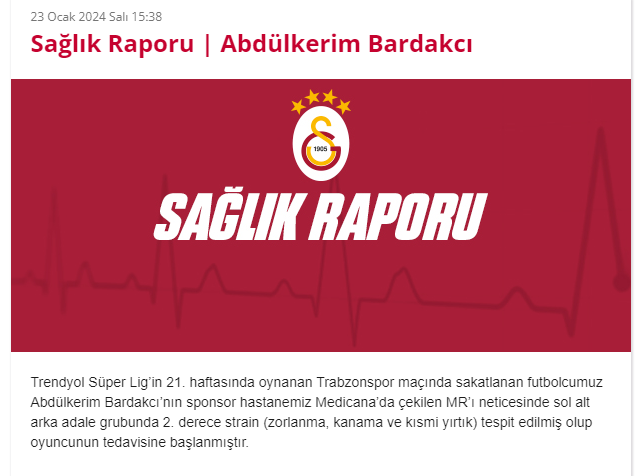 Galatasaray'ı üzen sakatlık: Abdülkerim Bardakçı 3 hafta yok
