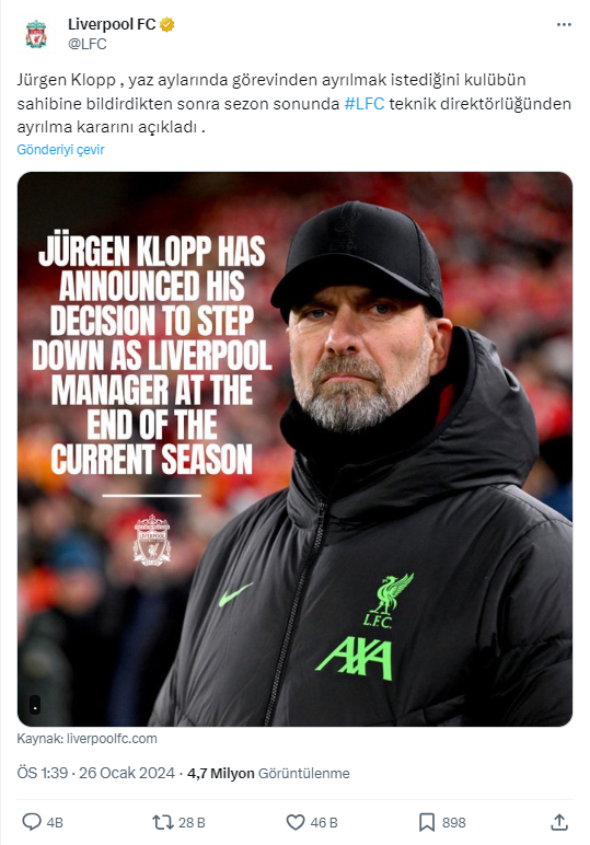 Jürgen Klopp Liverpool'da 7 yıllık serüvenini sonlandırıyor