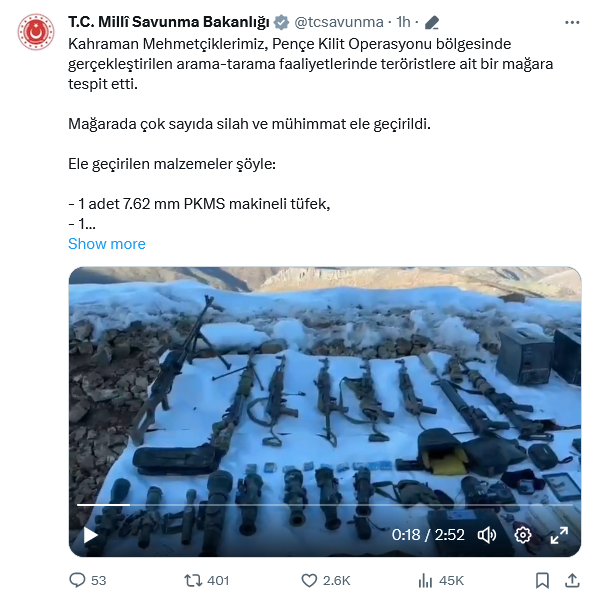 Mehmetçik Hainlerin Inlerinde Silah Ve Mühimmat Ele Geçirdi