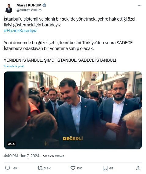 Murat Kurum'dan İstanbul paylaşımı