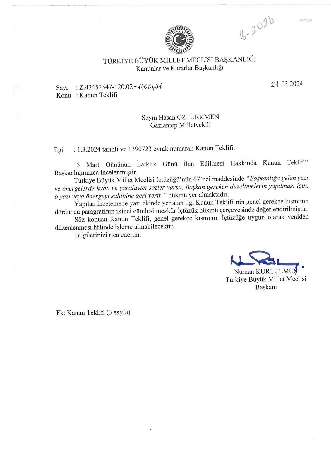 TBMM Başkanı Kurtulmuş CHP Milletvekilinin 'Laiklik Günü' teklifini iade etti