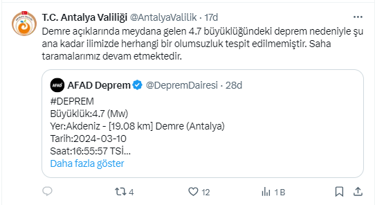 Valilik Antalya Deprem