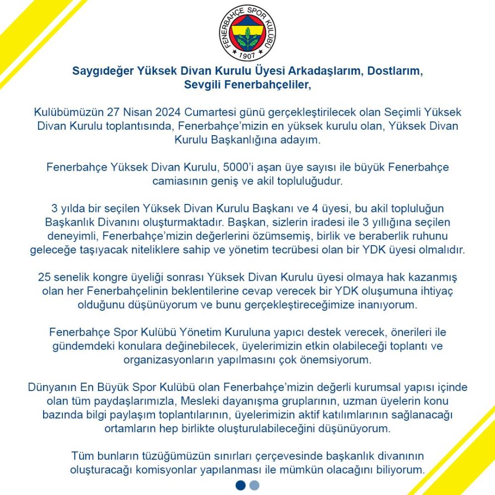 Sevil Becan Fenerbahçe Yüksek Divan Kurulu Başkanlığı’na adaylığını açıkladı