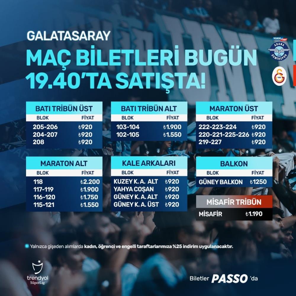 Adana Demirspor Galatasaray maçı biletleri satışa çıktı