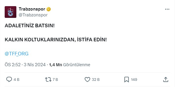 Trabzonspor PFDK kararlarına sert tepki: 'Adaletiniz batsın!'