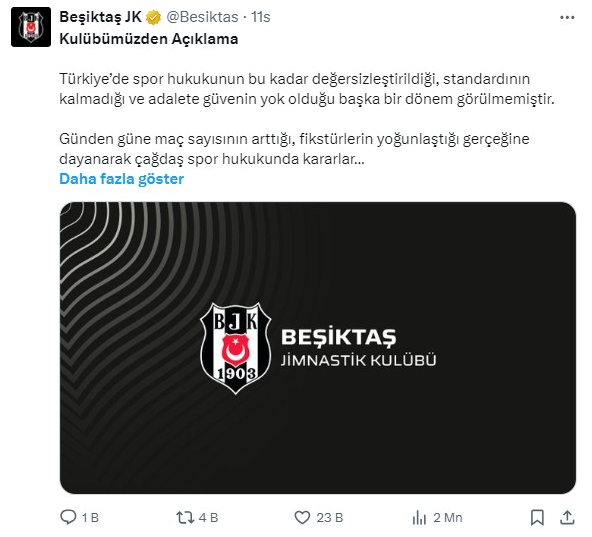 Beşiktaş TFF'nin verdiği cezalara tepki gösterdi