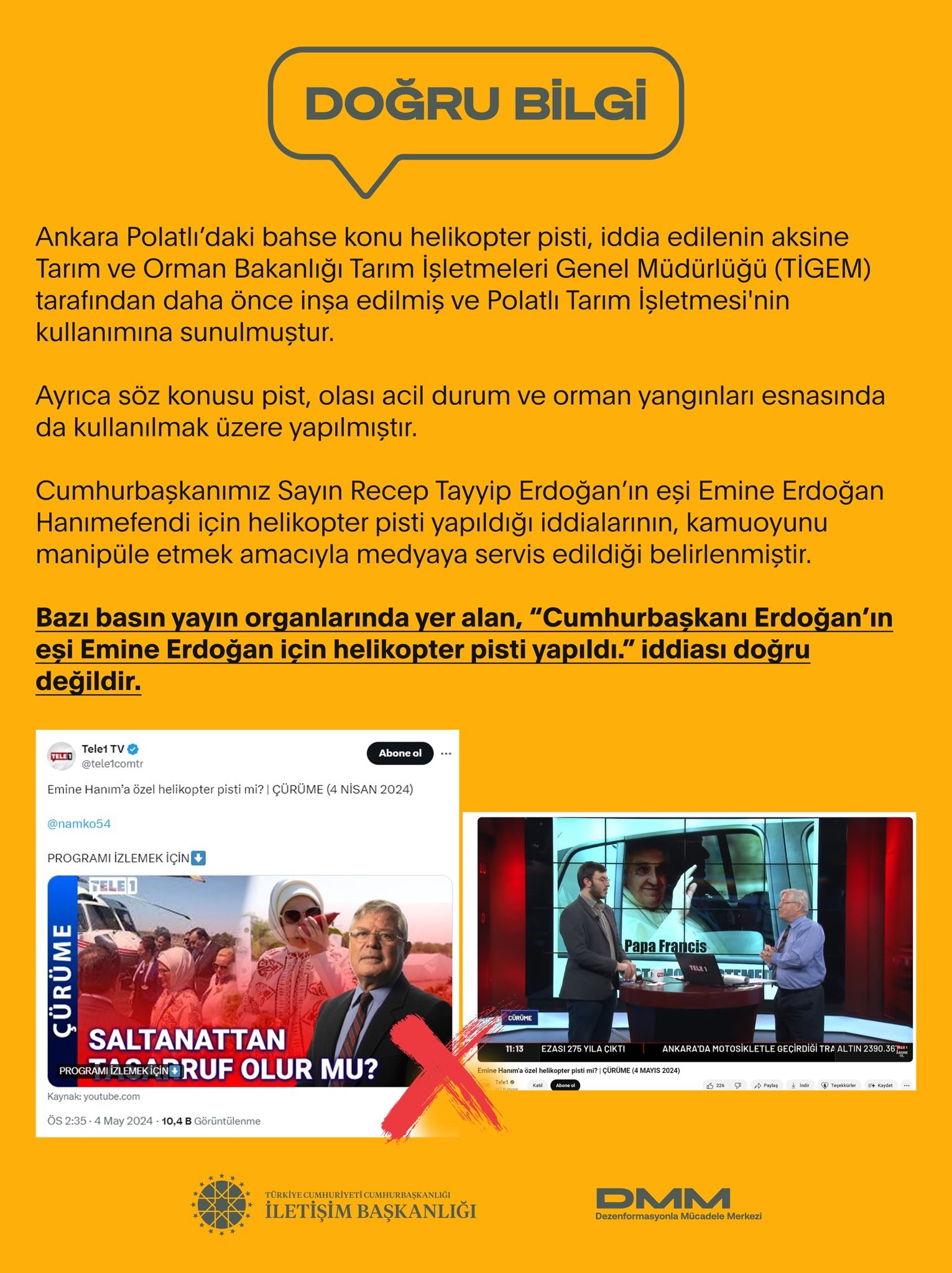 ‘Emine Erdoğan için helikopter pisti yapıldı’ iddiasına yalanlama!
