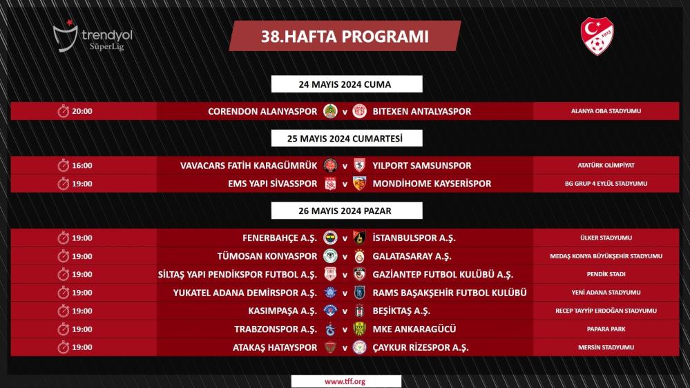 Süper Lig'in 38'inci hafta programı açıklandı