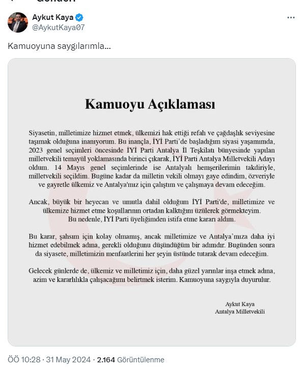 Aykut Kaya Istifa Paylaşım