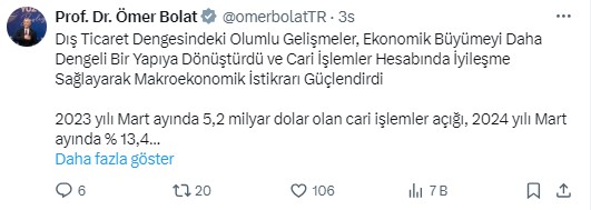 Bakan Bolat ödemeler dengesi istatistiklerini değerlendirdi