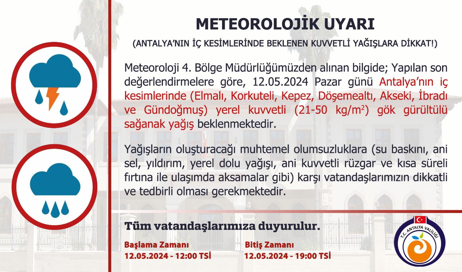 Meteoroloji uyardı: Antalya'nın iç kesimlerinde kuvvetli yağış 