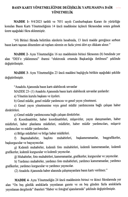 Resmi Gazete'de yayımlandı: Basın kartı yönetmeliğinde değişiklik