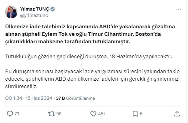 Eylem Tok ve oğlu ABD'de tutuklandı