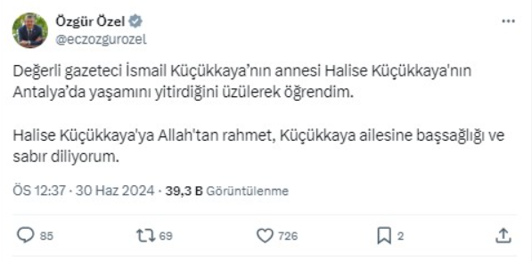 İsmail Küçükkaya'nın annesi Halise Küçükkaya Antalya'da vefat etti