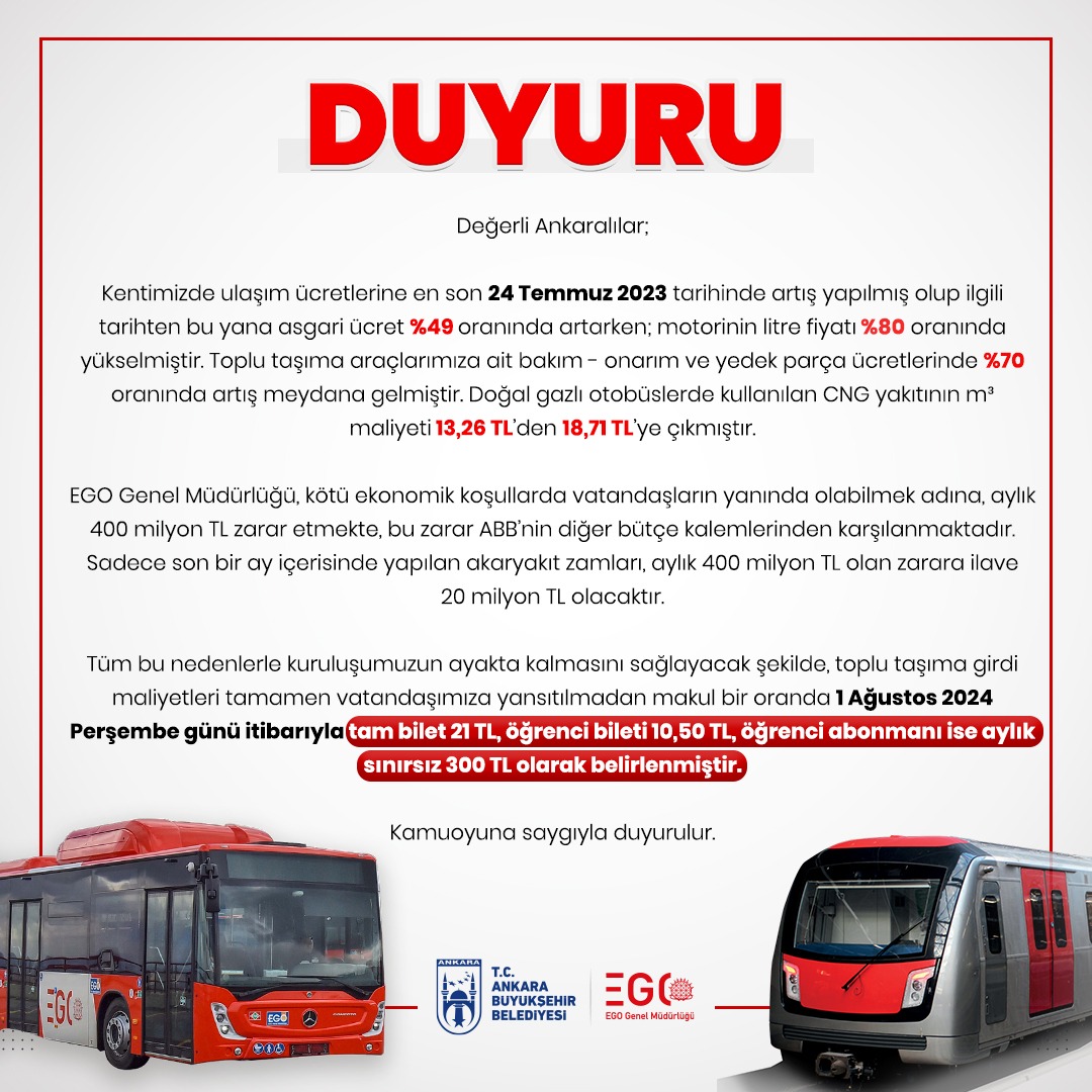 Ankara'da Toplu Ulaşıma Zam Geldi! İşte Yeni Yarife