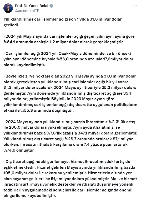 Ticaret Bakanı Bolat dış ticaret verilerini değerlendirdi