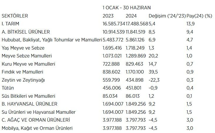 Tarım sektöründen ihracatta ilk yarı rekoru