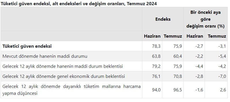 Tüketici Güven Endeksi Temmuz’da düşüş gördü