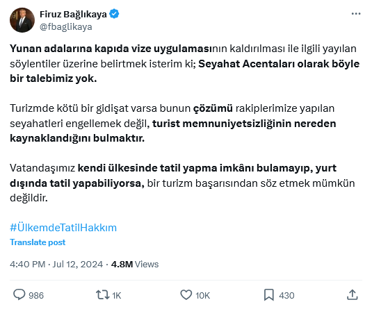 Firuz Bağlıkaya Yunan Adalarına Kapıda Vize