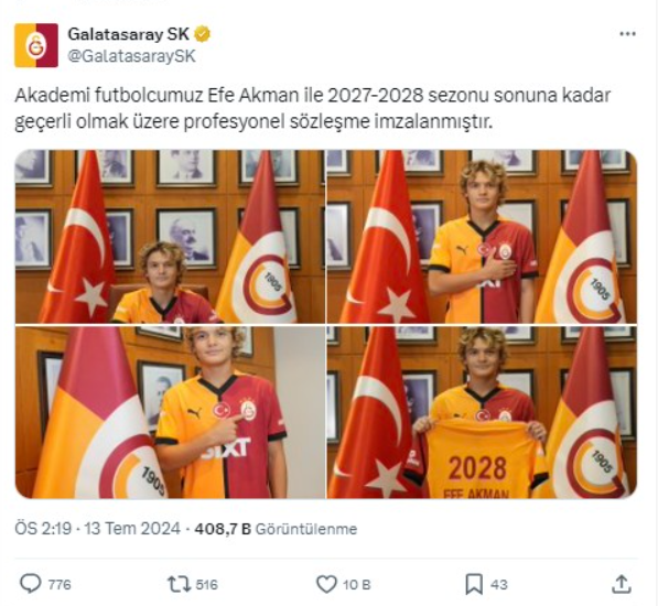 Galatasaray genç yetenek Efe Akman ile  sözleşme imzaladı