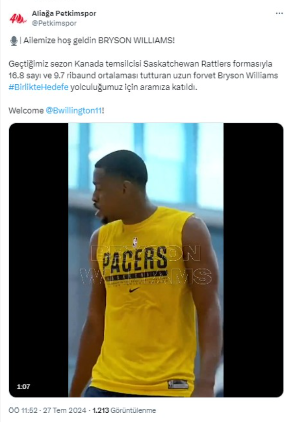 Aliağa Petkimspor ABD'li Forvet Bryson Williams'ı transfer etti