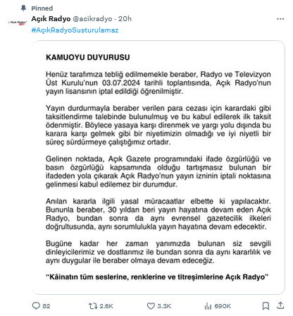 Rtük, Açık Radyo'nun Yayın Lisansını Iptal Etti 2