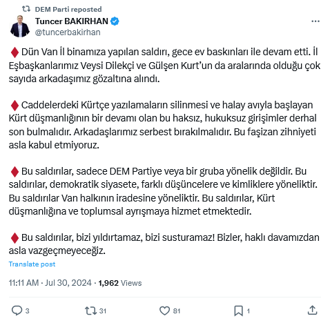 Van'da Dem Parti Eş Başkanları Gözaltına Alındı 2