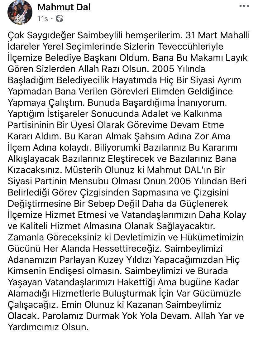 Bağımsız Saimbeyli Belediye Başkanı Akp'ye Geçti 2