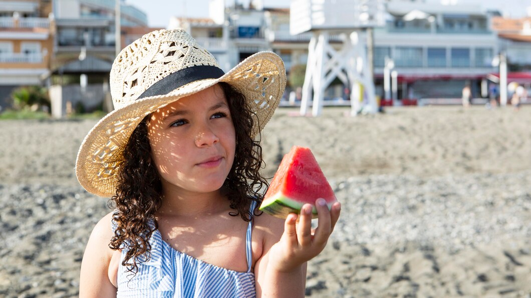 Close Up Girl Holding Watermelon Slice 23 2148996697