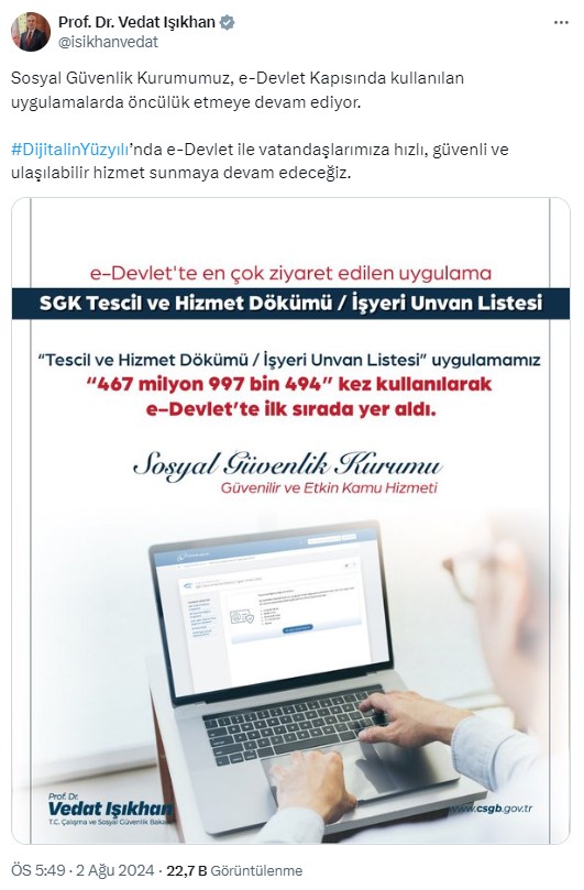 e-Devlet'te en çok ziyaret edilen uygulama açıklandı!