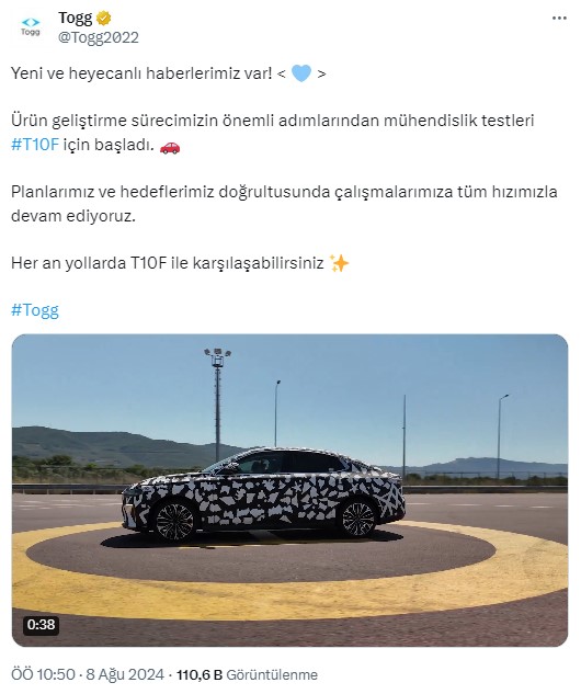 Togg T10F'in mühendislik testleri başladı