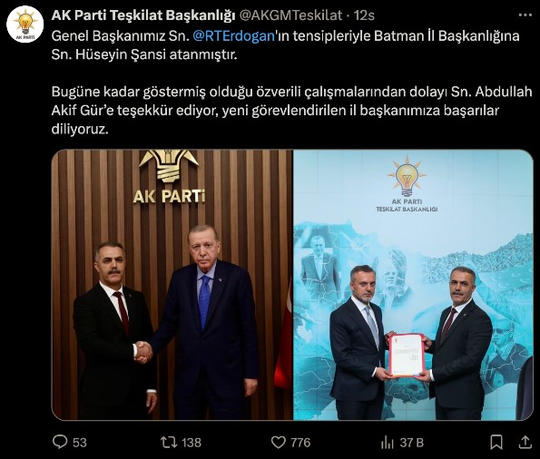 AKP İl Başkanı Gür görevden alındı