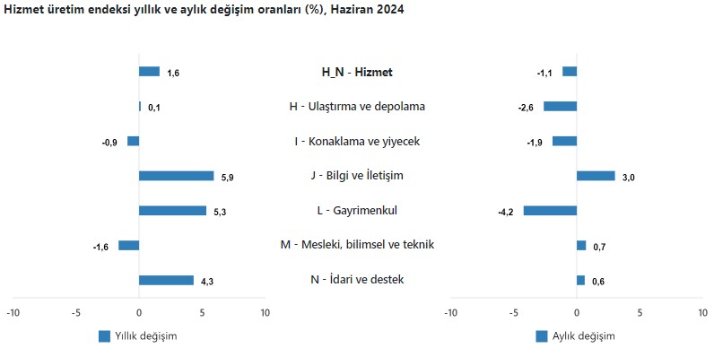 Hizmet Üretim Endeksi Haziran'da yıllık artış aylık azalma gördü