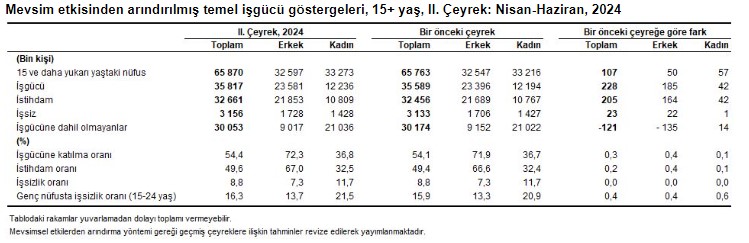 TÜİK Nisan-Haziran dönemi iş gücü verilerini açıkladı