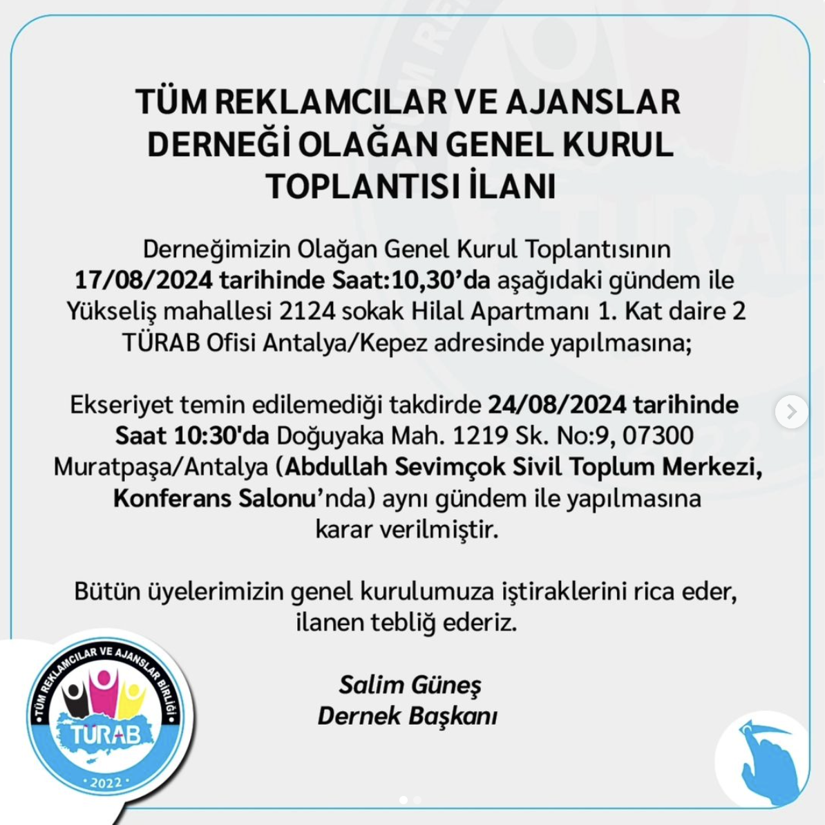 TÜRAB'ın Olağan Genel Kurul Toplantısı tarihi belirlendi