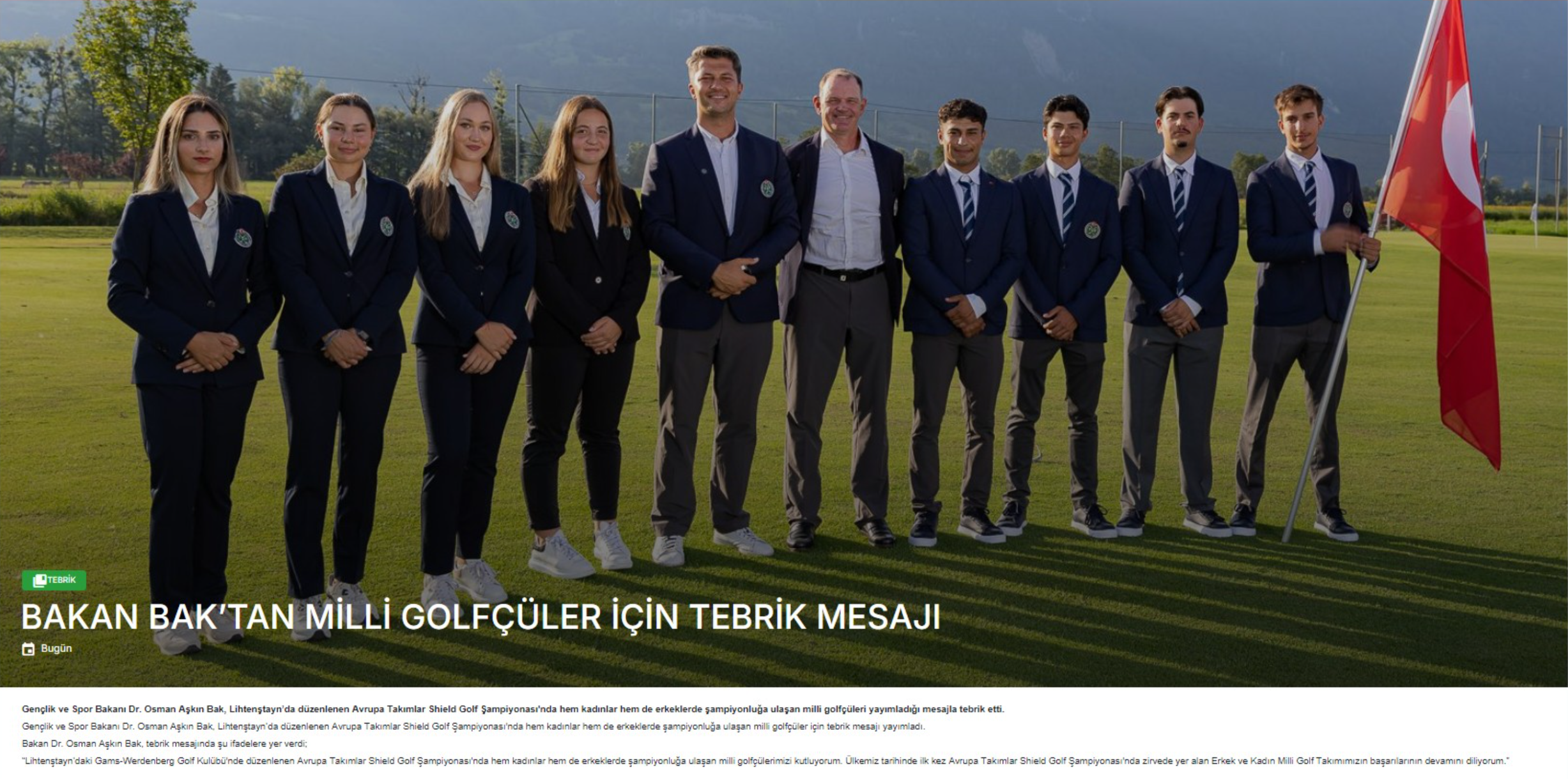 Bakan Bak'tan şampiyon olan milli golfçülere tebrik