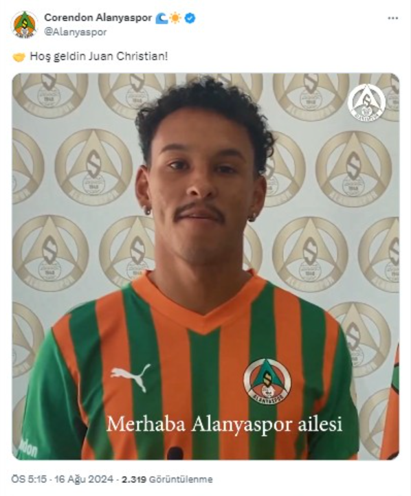 Alanyaspor Juan Christian'ı kadrosuna kattı