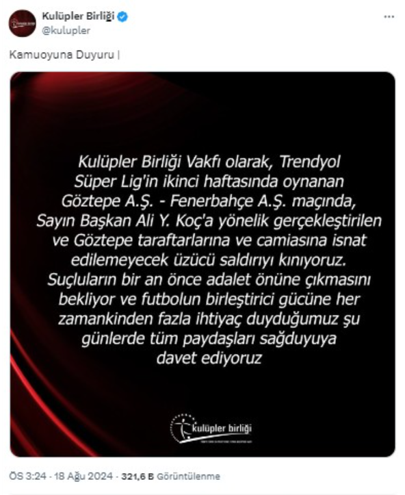 Kulüpler Birliği ve Kulüplerden Ali Koç'a Destek!