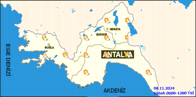 8 Kasım 2024 Antalya Burdur Isparta Muğla Hava Durumu  2