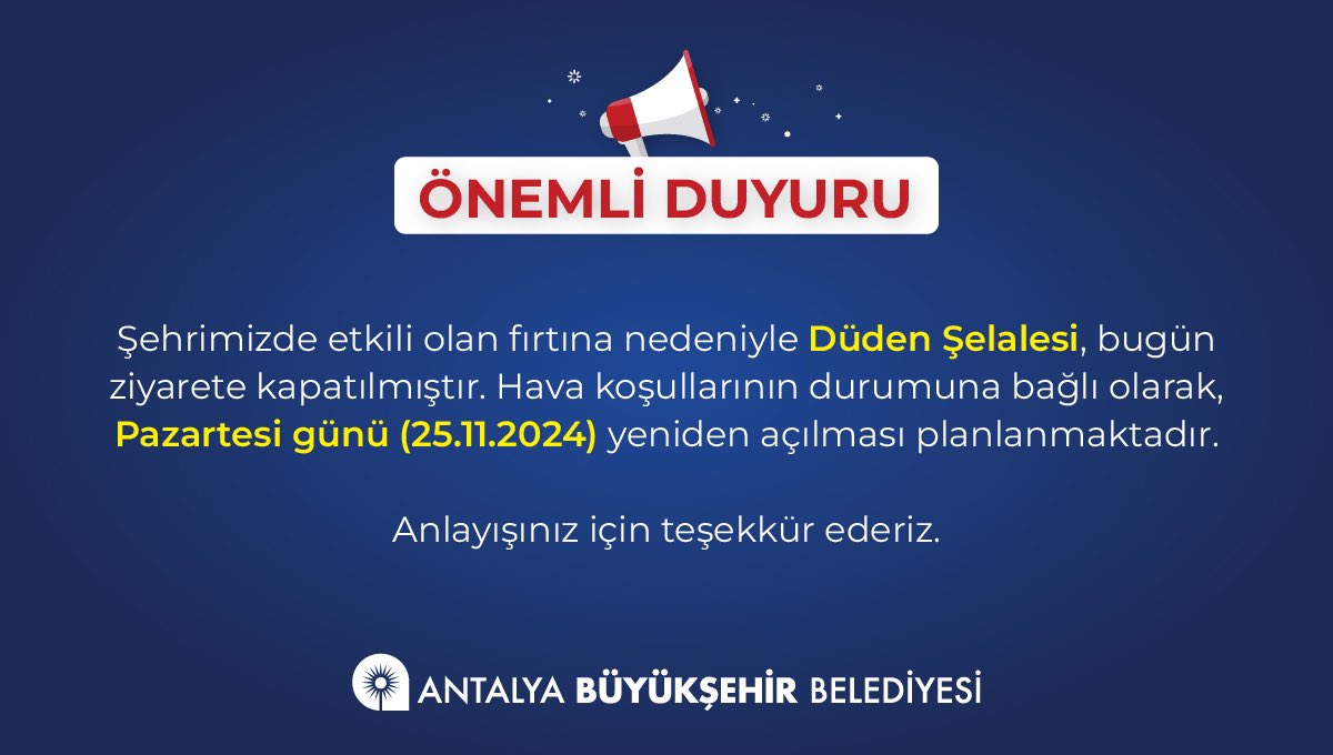 Antalya’da Doğal Yaşam Parkı ve Düden Şelalesi Ziyarete Kapatıldı