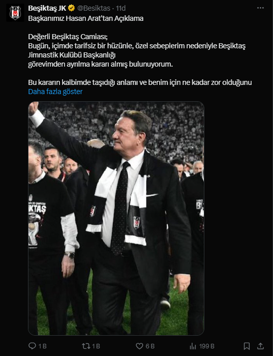 Beşiktaş Başkanı Hasan Arat Görevinden İstifa Etti