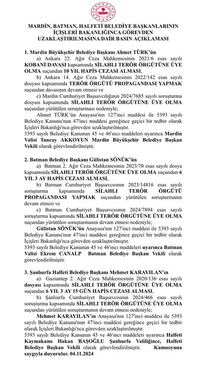 Dem'li Mardin Batman Ve Halfeti Belediyelerine Kayyum Atandı 2 Result