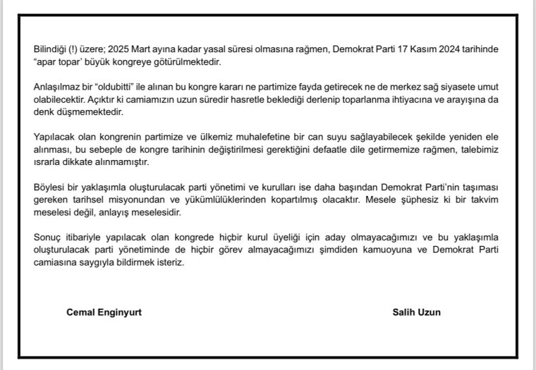 Demokrat Parti Milletvekilleri Salih Uzun ve Cemal Enginyurt'tan Kongre Tepkisi!