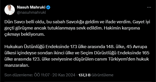 Eski AKUT Başkanı Nasuh Mahruki Hakkında Tutuklama Talebi